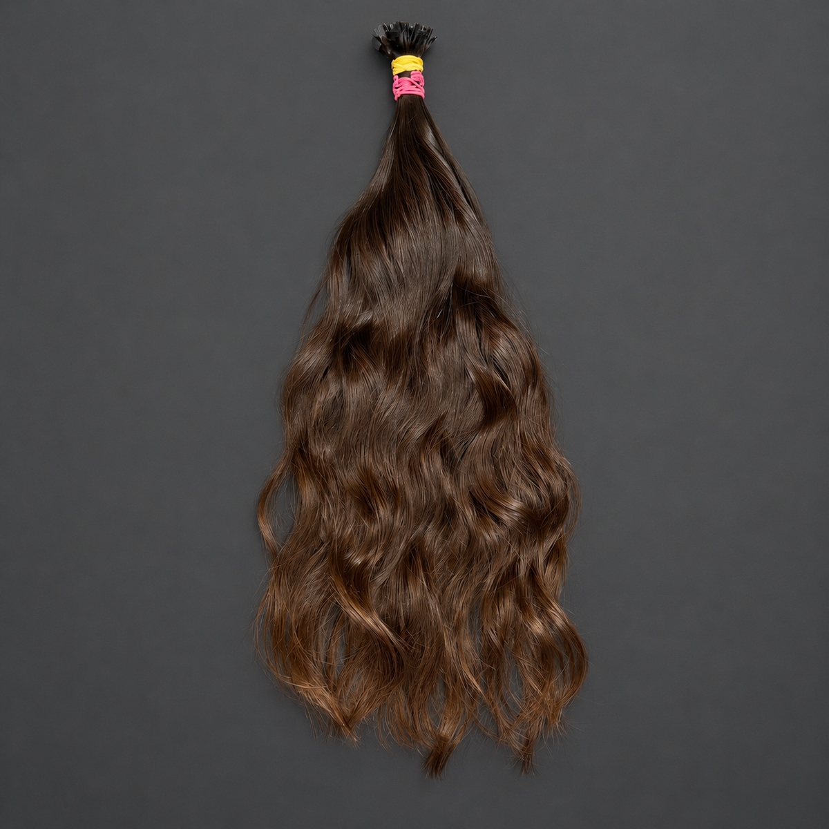 Europäischer Rohhaarzopf, 73 Keratin-Strähnen, 50 cm, Mittelbraun Nr. 5 mit natürlich helleren Enden