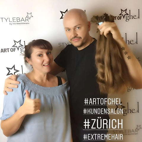 Monica Franco von ExtremeHair Extensions mit Ivo Aeschlimann Inhaber von Ghel