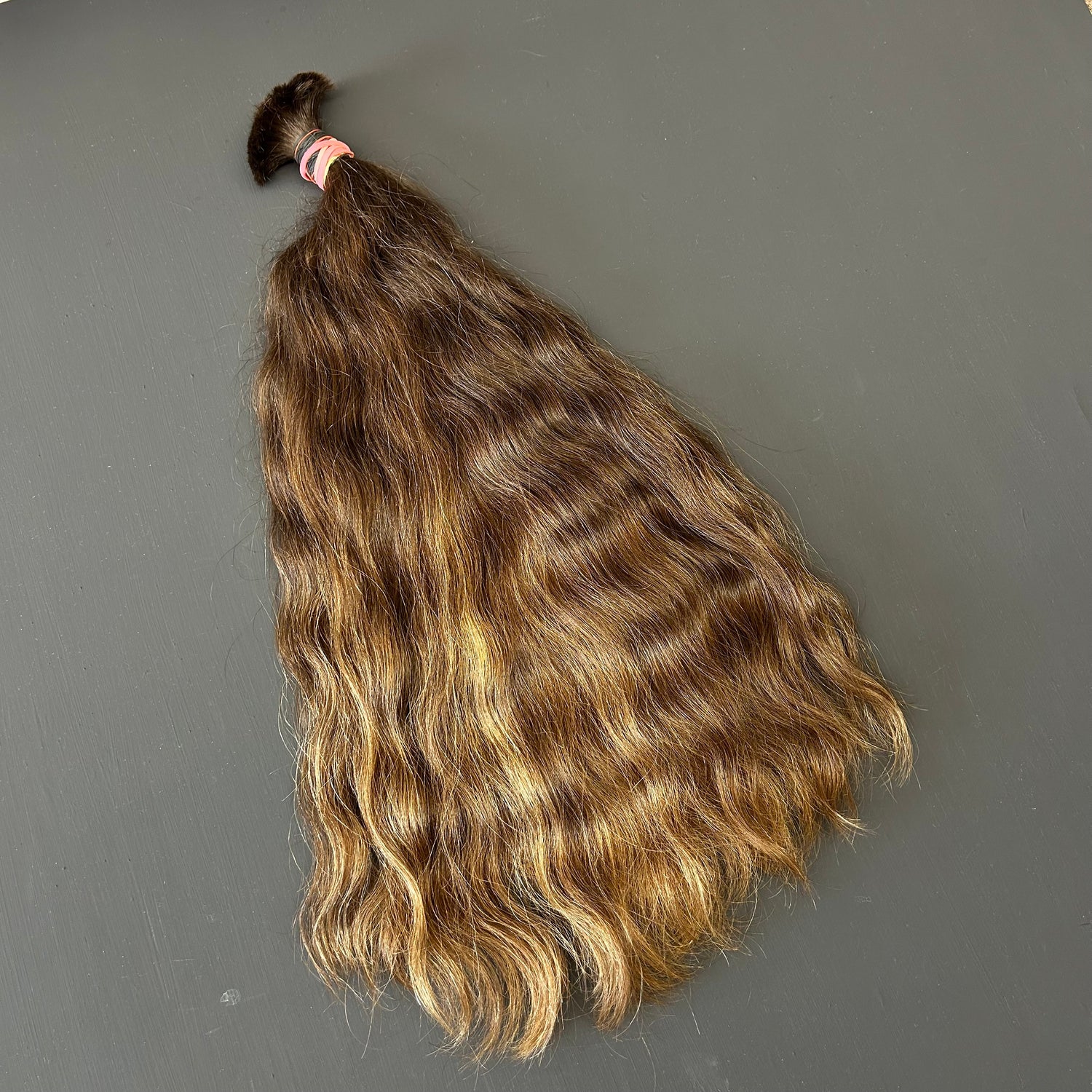 Europäischer Rohhaarzopf, 225 g, 65 cm, dunkelblond mit Highlights