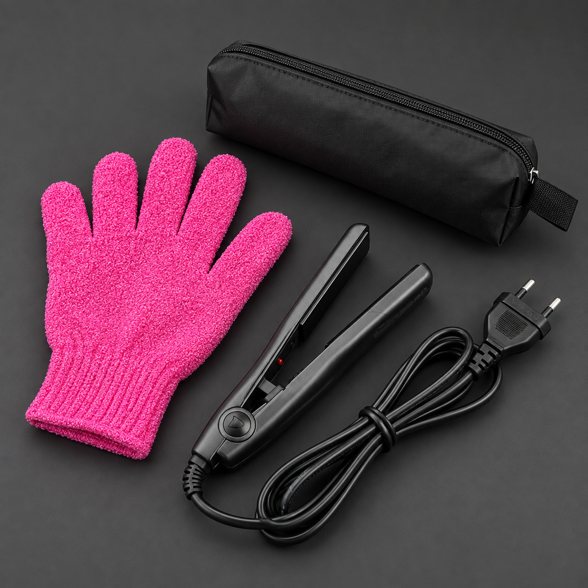 Mini-Glätteisen Extreme Hair mit Hitzeschutzhandschuh, Etui und EU-Stecker