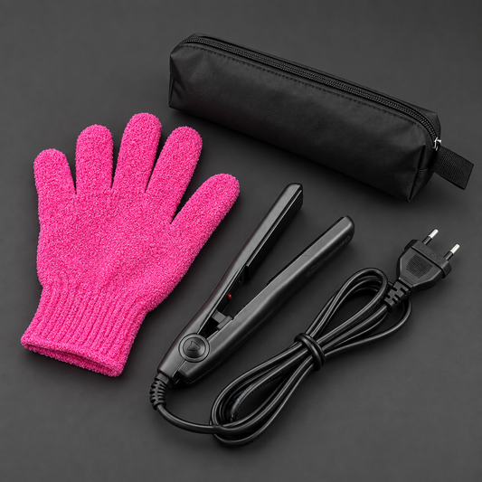 Mini-Glätteisen Extreme Hair mit Hitzeschutzhandschuh, Etui und EU-Stecker