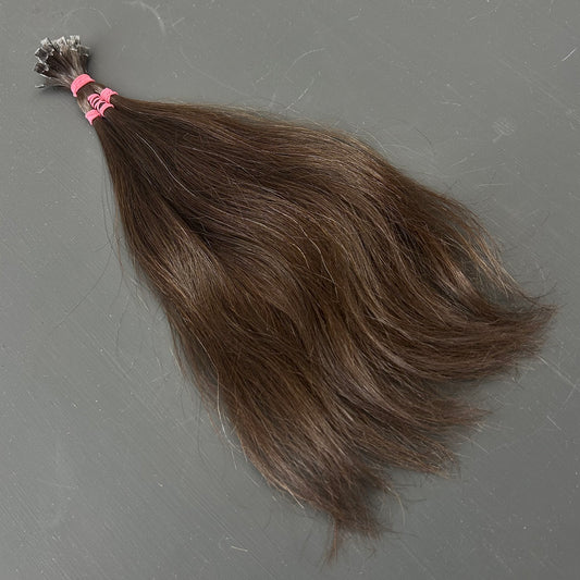 Rohhaarzopf mit 55 Keratin-Strähnen, 30 cm, mittelbraun
